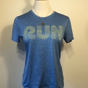 BROOKS Light Blue & Yellow RUN Athletic T-Shirt Top-Size Medium